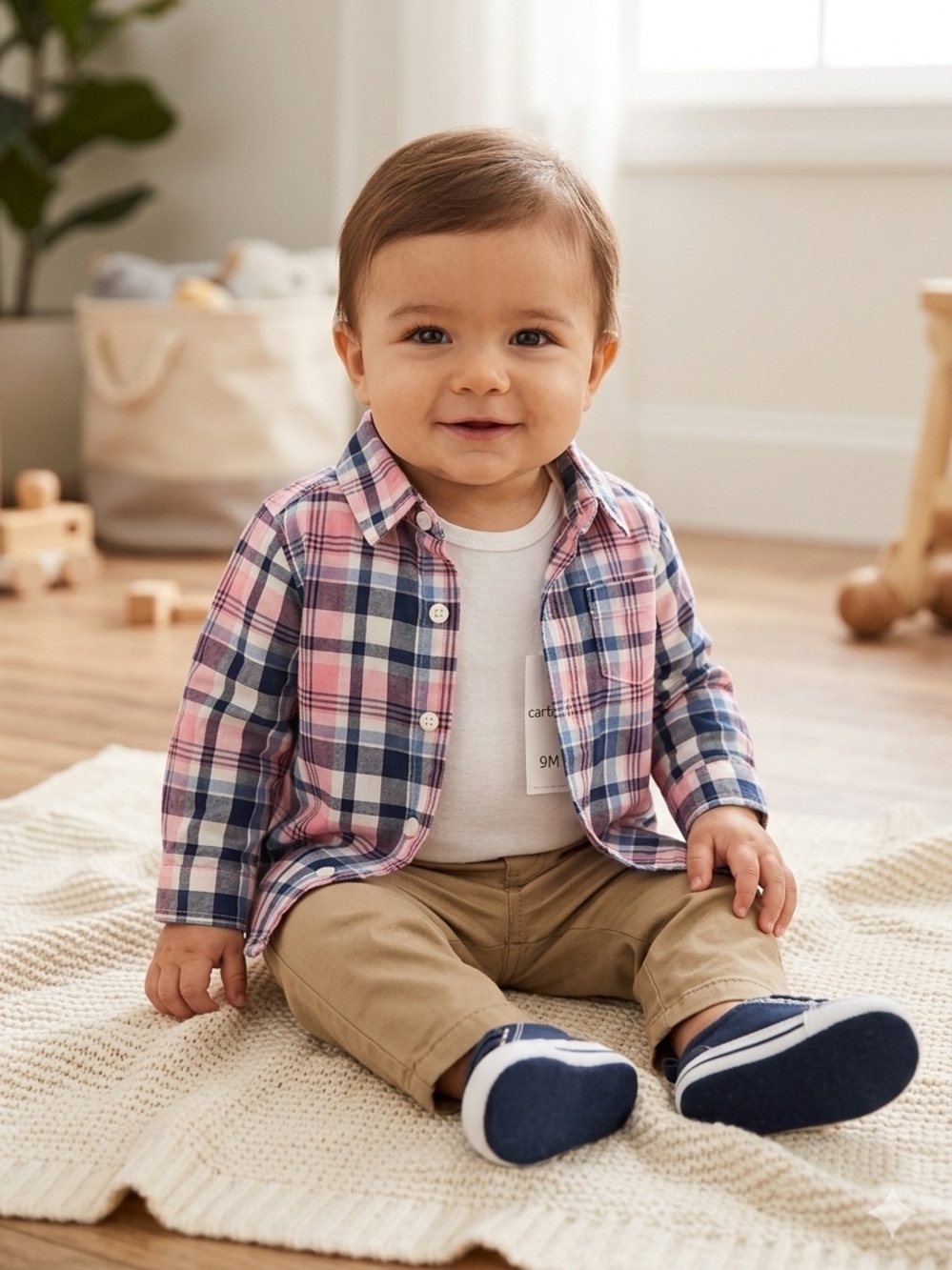 Holiday Photo Carters Baby Boy 9M Plaid Long Sleeve Button-Up Shirt EUC